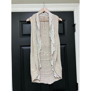 Knitted &‎ Knotted XS/S Women's Vest Knit Lace Boho Bohemian Beige Cream